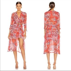 IRO DRESS-NEW Red semi sheer chiffon fabric- Bohemian print- Size 36 (US size 4)